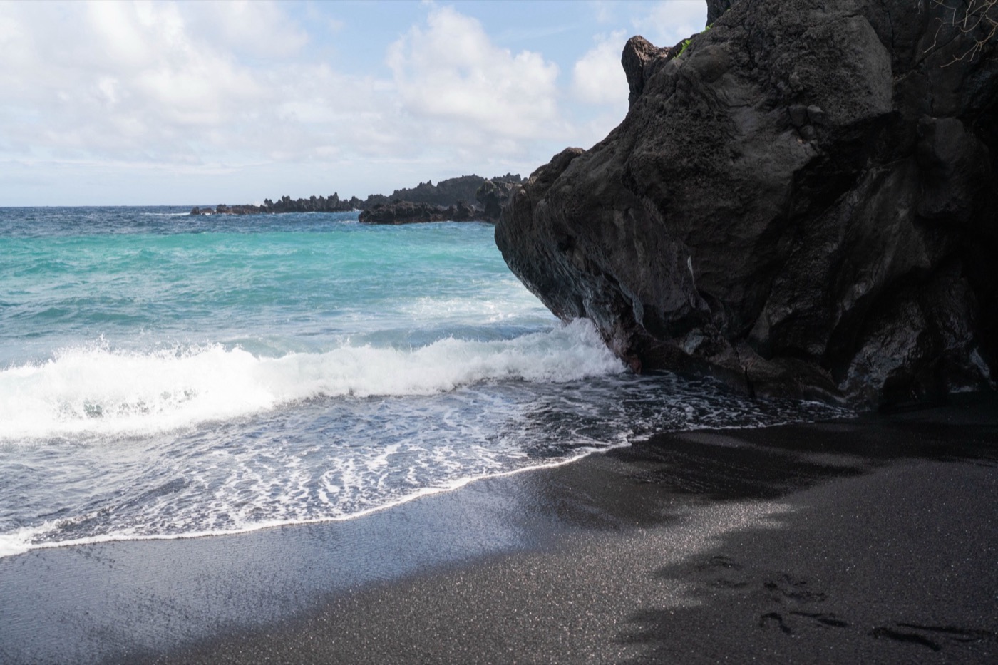 Maui black sand beach tropical coastal wall art metal print