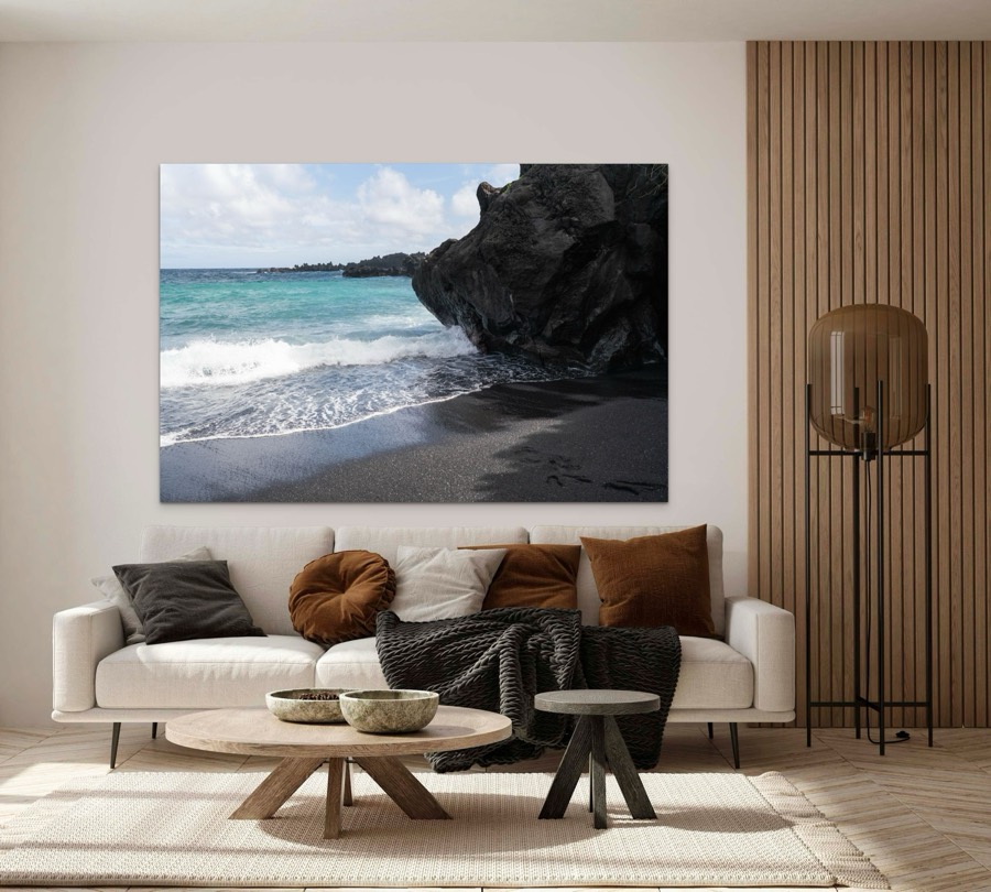 Maui black sand beach tropical coastal wall art metal print