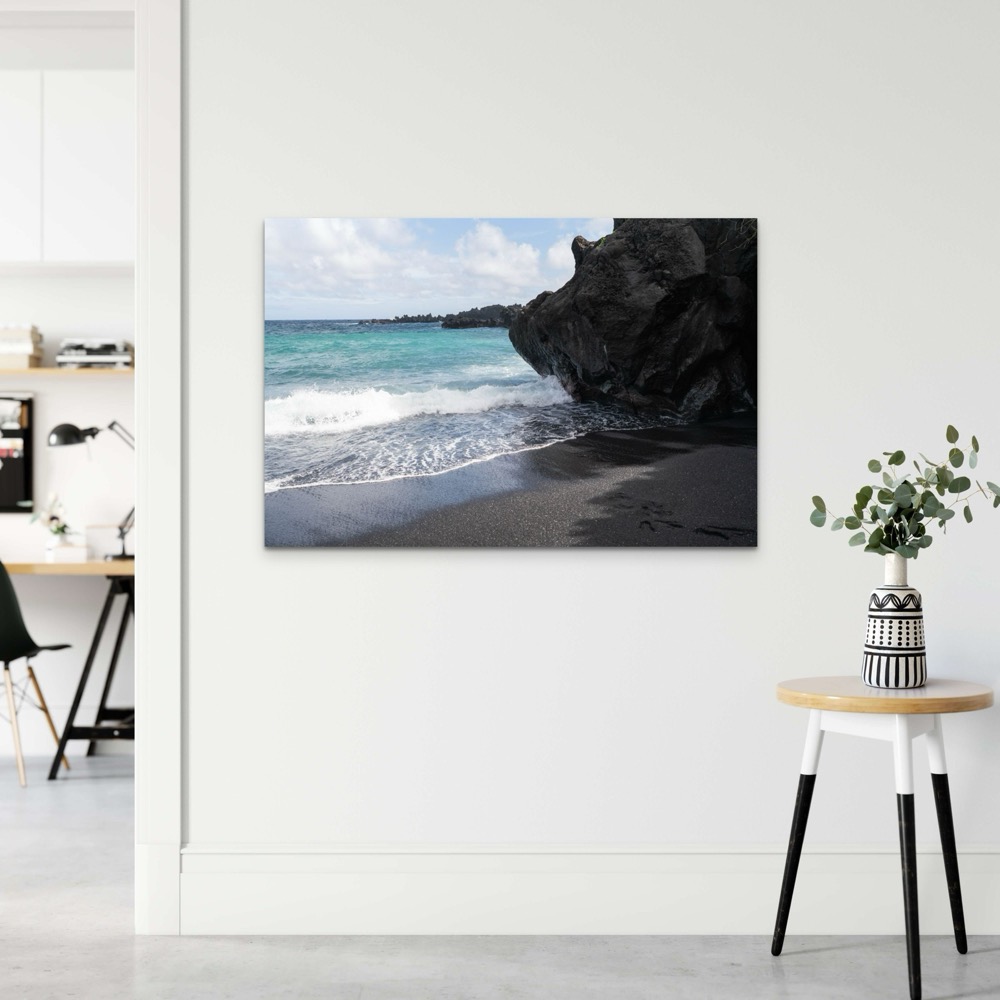Maui black sand beach tropical coastal wall art metal print